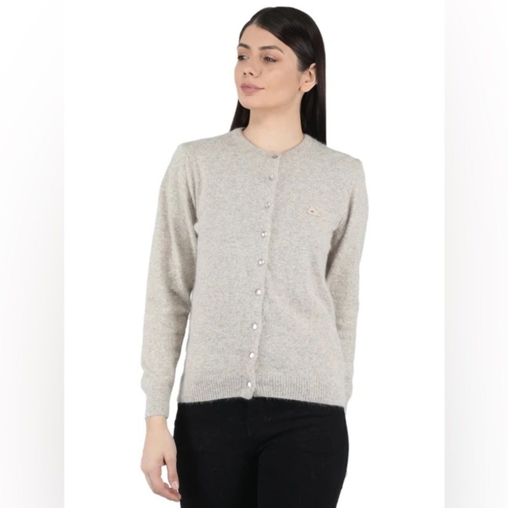 Monte Carlo Light Khaki Angora Wool Open Front Cardigan 38/L